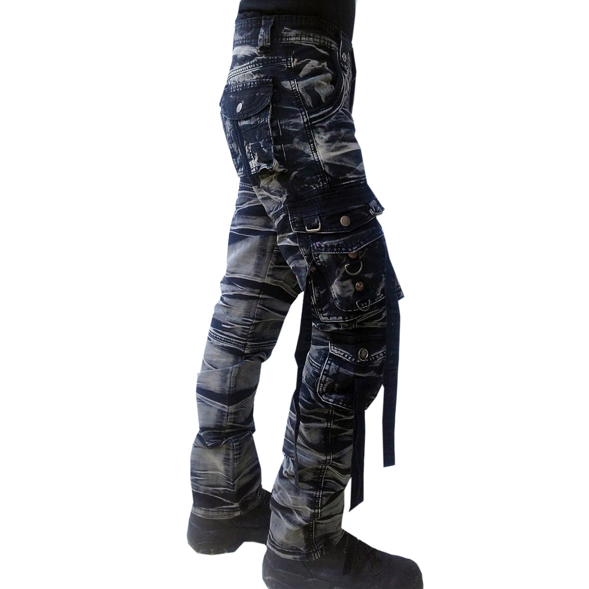 Lange Cargo Hose Grau/Schwarz Gebatikt