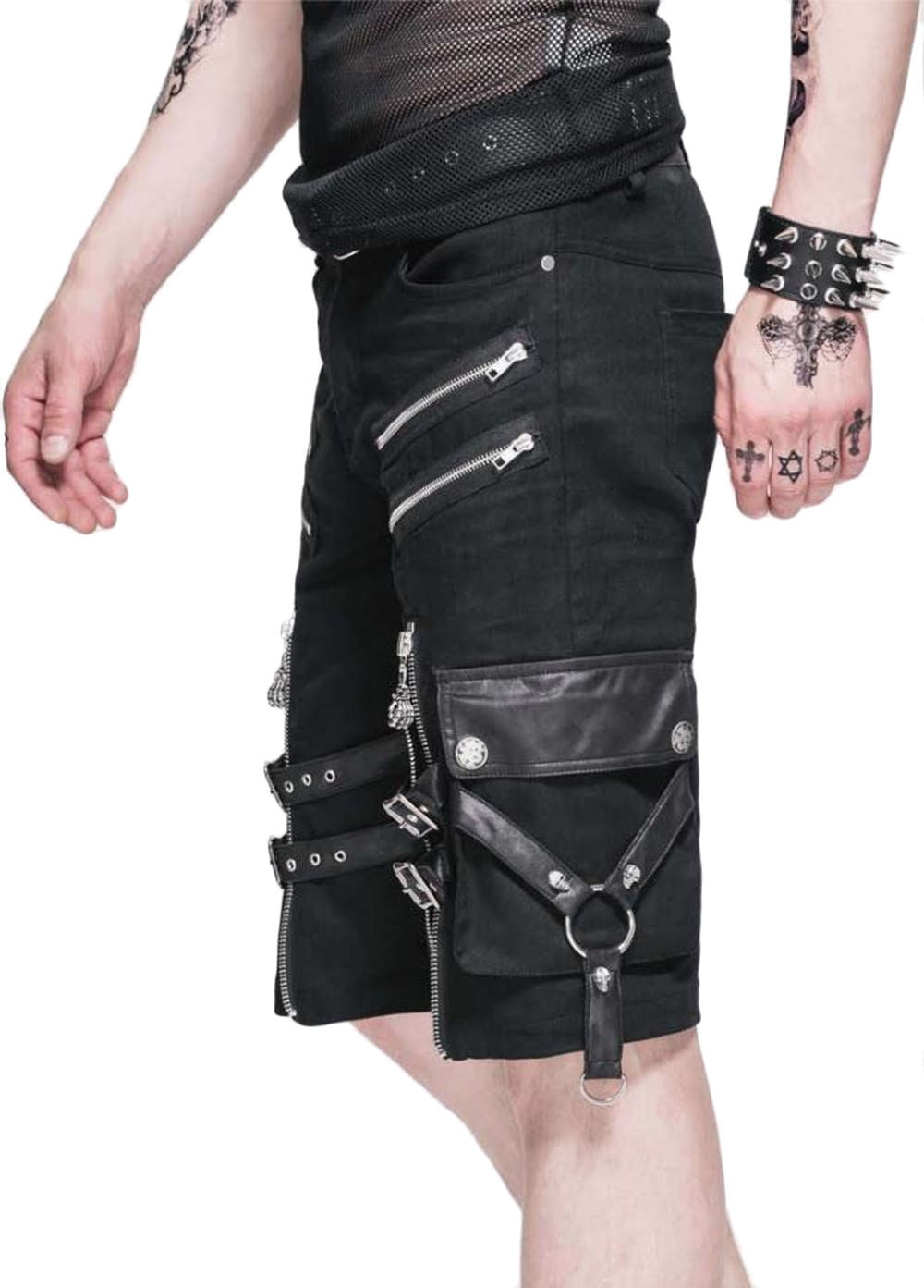 Gothic Herren Shorts Mit Riemen Und Reißverschlüssen