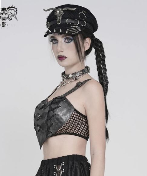 Crop Top in Herzform aus Kunstleder und Netzstoff von Devil Fashion