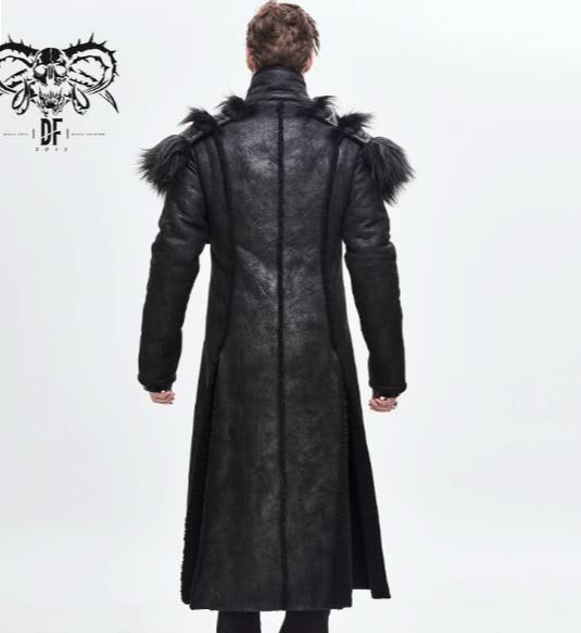 Berserker Mantel mit Schulterfell veganes Leder von Devil Fashion