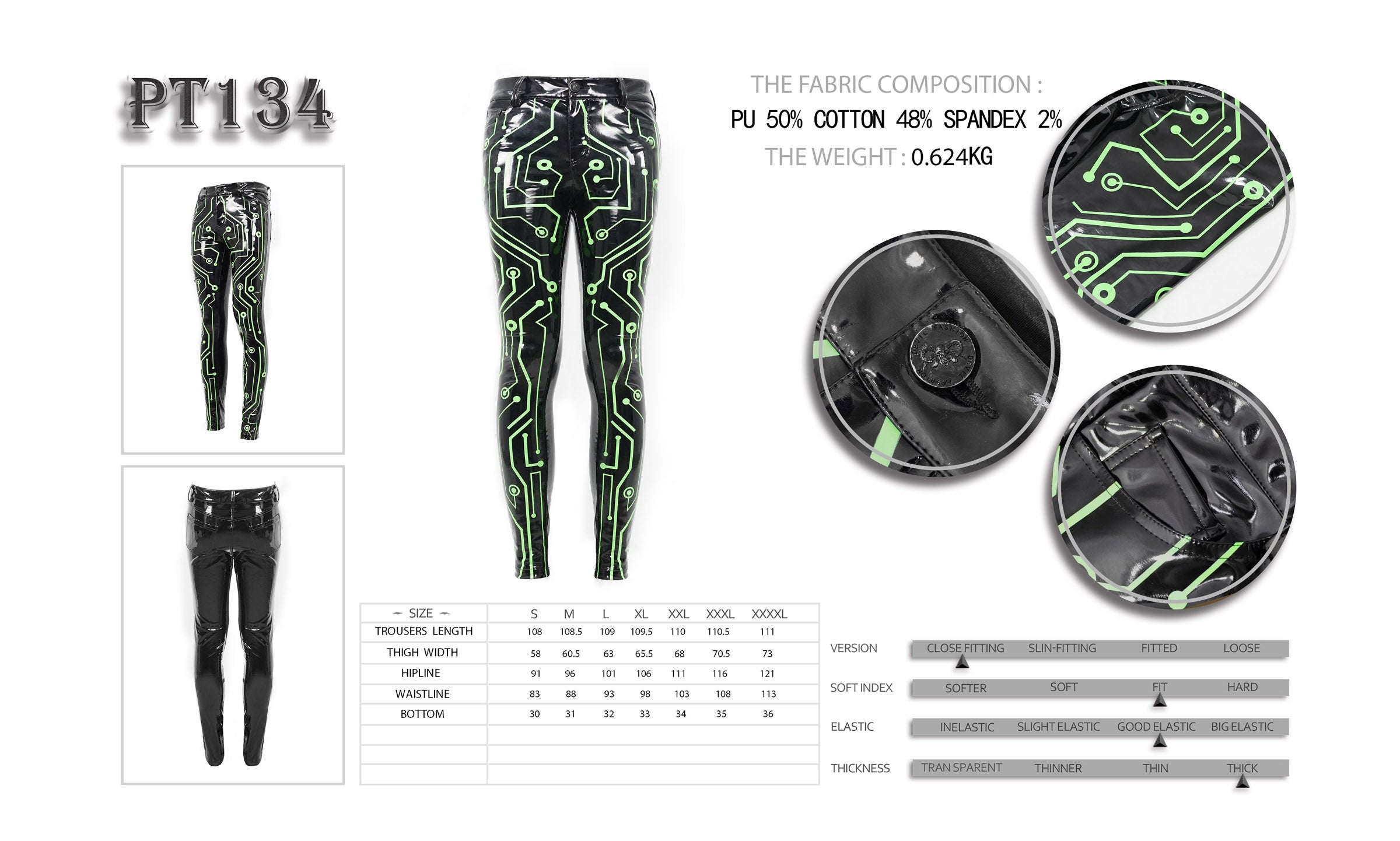 Gothic Männer Hose aus Latex Neon Cyborg von Devil Fashion