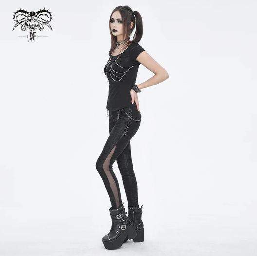 Schlangenmuster Slim-Hose mit Ketten von Devil Fashion