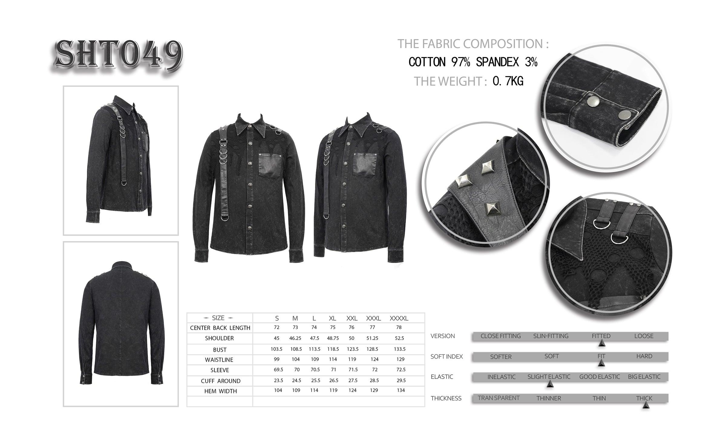 Gothic Männer Hemd Black Stonewash von Devil Fashion