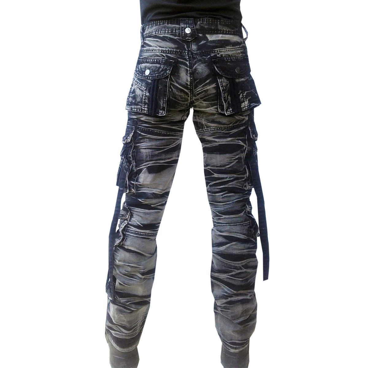 Lange Cargo Hose Grau/Schwarz Gebatikt