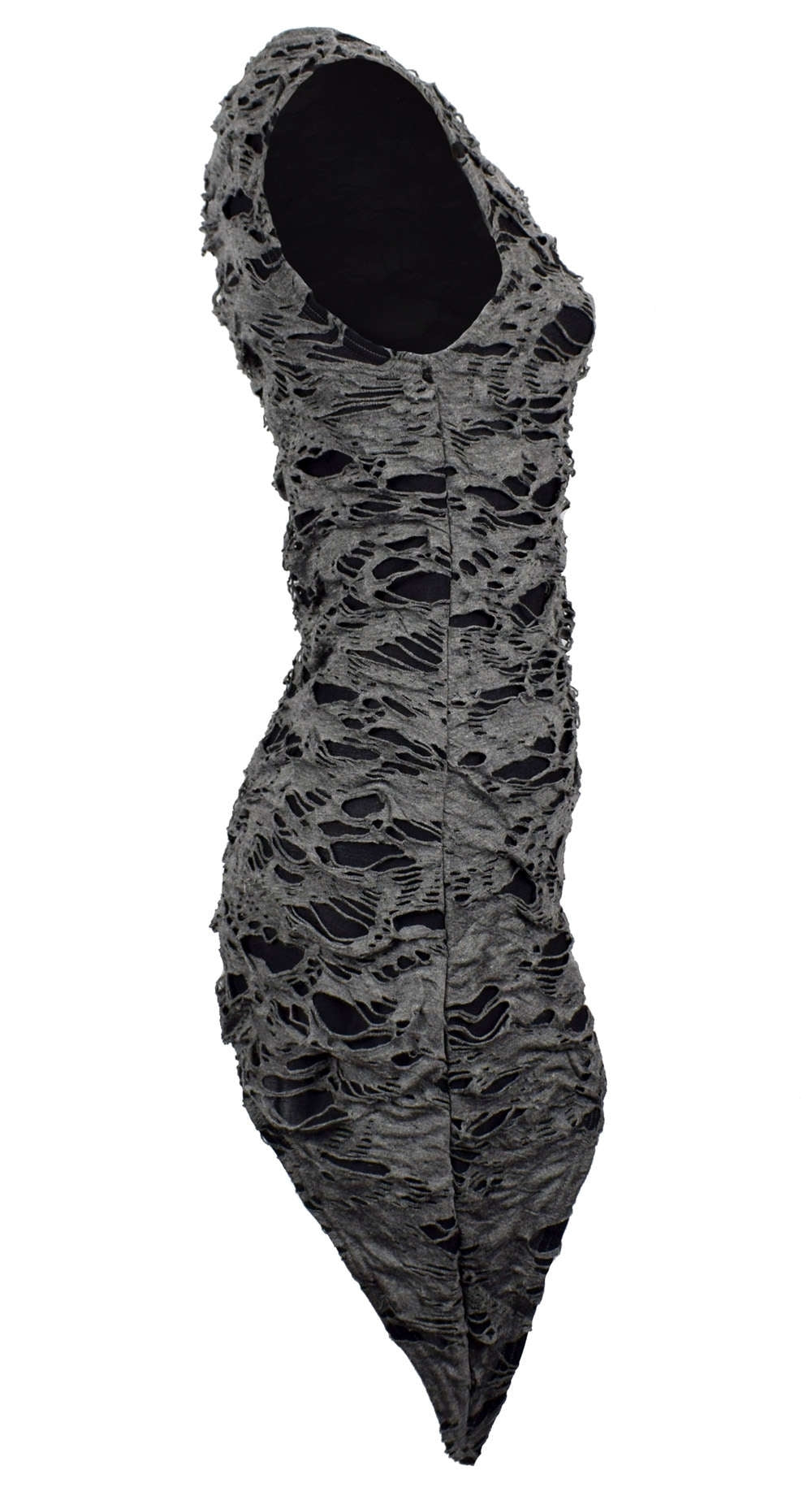 Graues Gothic Fetzen Kleid Ärmellos