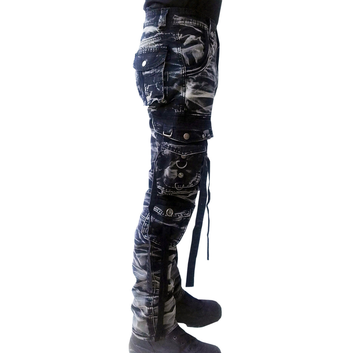 Lange Cargo Hose Grau/Schwarz Gebatikt