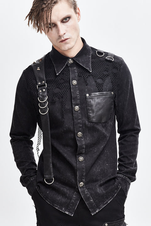 Gothic Männer Hemd Black Stonewash von Devil Fashion