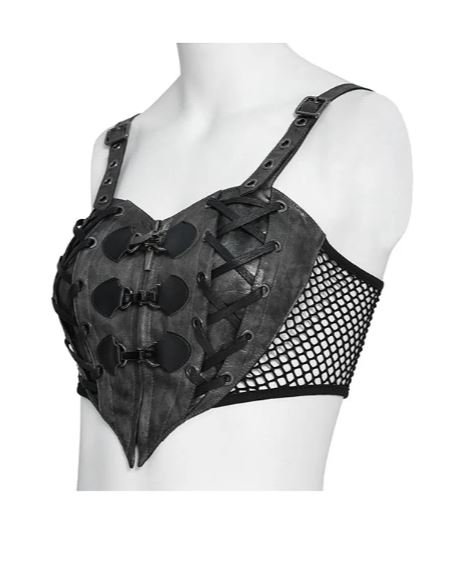Crop Top in Herzform aus Kunstleder und Netzstoff von Devil Fashion