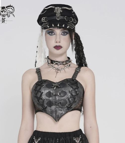 Crop Top in Herzform aus Kunstleder und Netzstoff von Devil Fashion