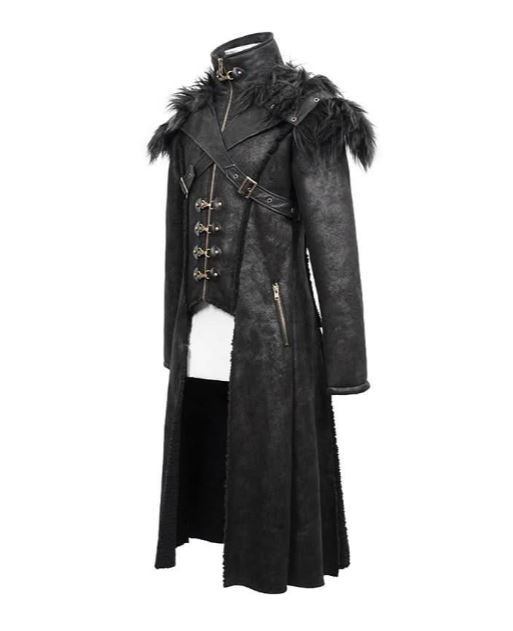 Berserker Mantel mit Schulterfell veganes Leder von Devil Fashion