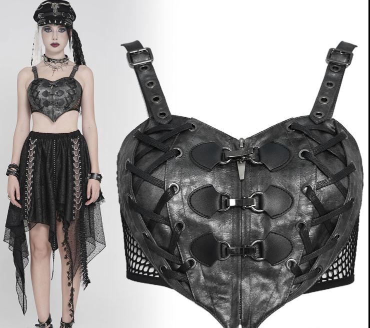 Crop Top in Herzform aus Kunstleder und Netzstoff von Devil Fashion