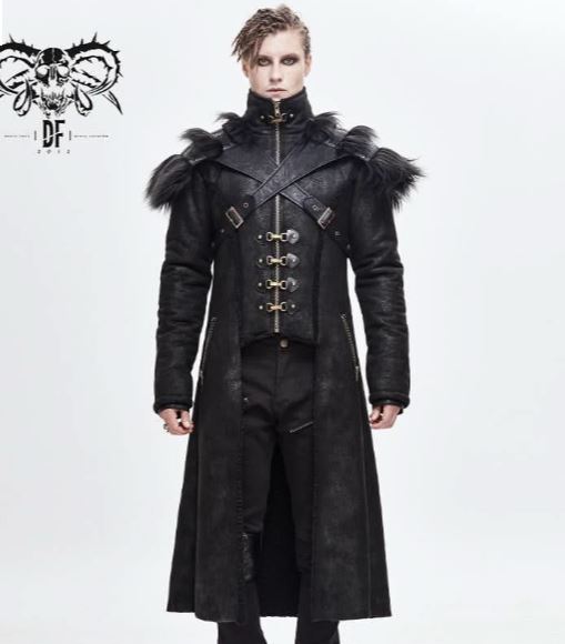 Berserker Mantel mit Schulterfell veganes Leder von Devil Fashion