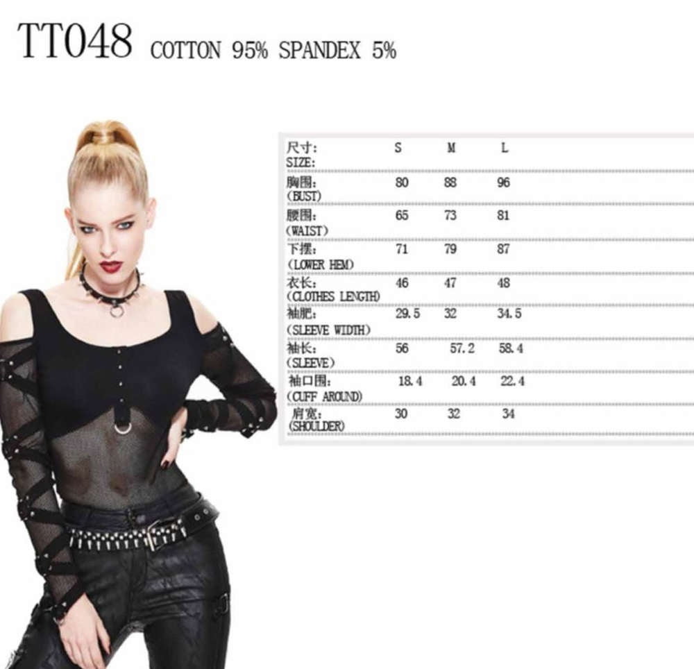 Gothic Damen Shirt Mit Netz Ärmeln Und Ringen