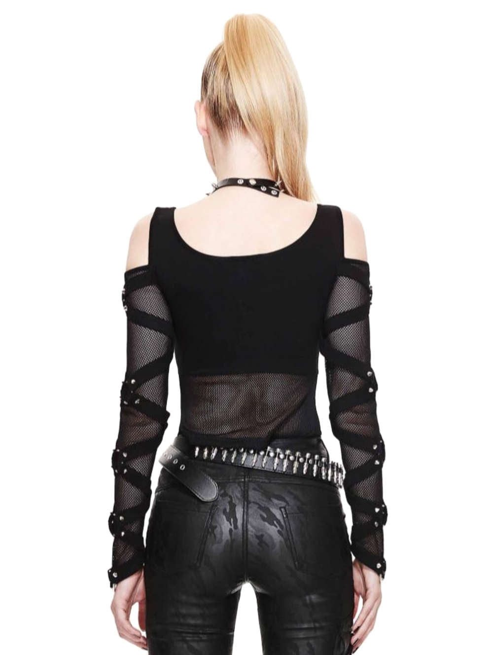 Gothic Damen Shirt Mit Netz Ärmeln Und Ringen