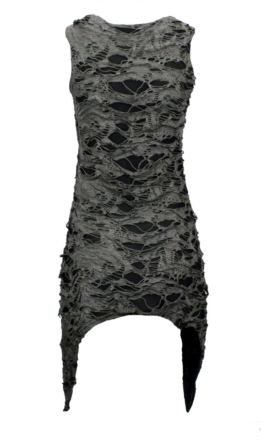 Graues Gothic Fetzen Kleid Ärmellos
