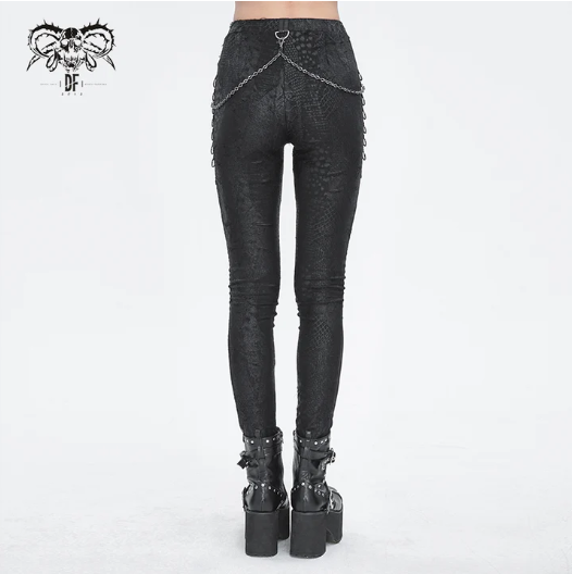 Schlangenmuster Slim-Hose mit Ketten von Devil Fashion