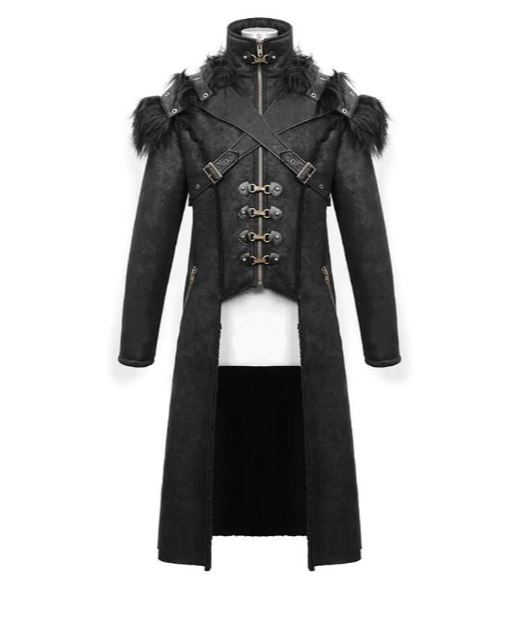 Berserker Mantel mit Schulterfell veganes Leder von Devil Fashion