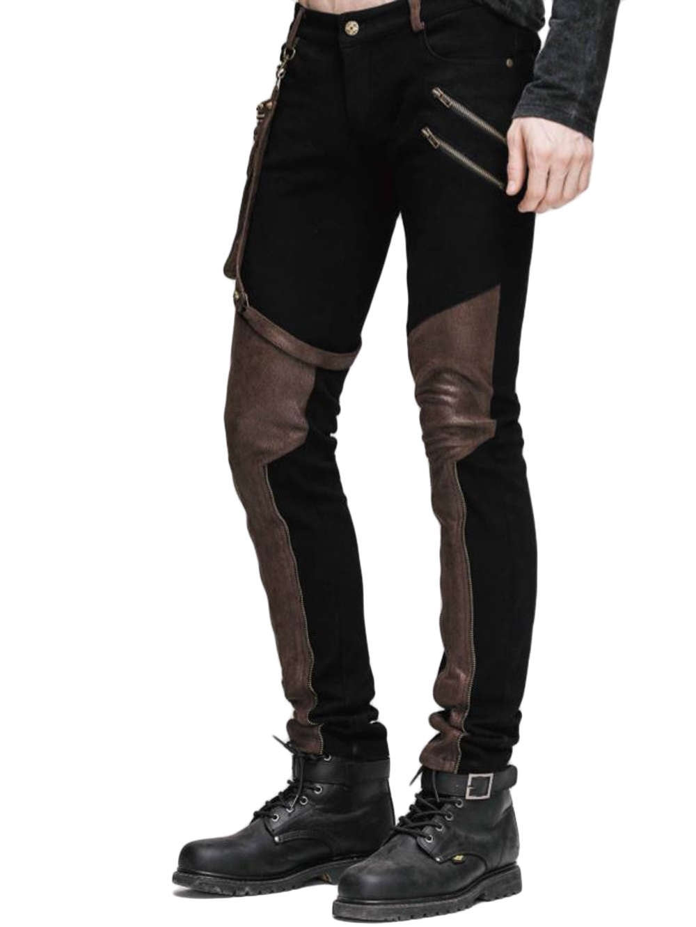 Lange Steampunk Gothic Herren Hose Braun Schwarz Mit Holstertasche