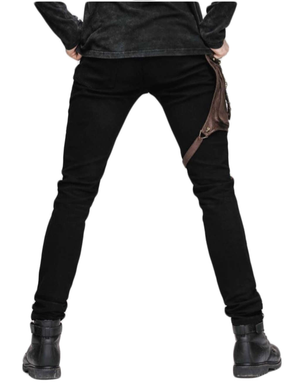 Lange Steampunk Gothic Herren Hose Braun Schwarz Mit Holstertasche