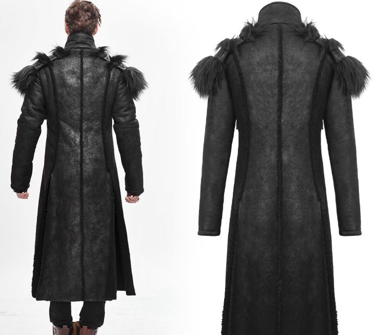 Berserker Mantel mit Schulterfell veganes Leder von Devil Fashion