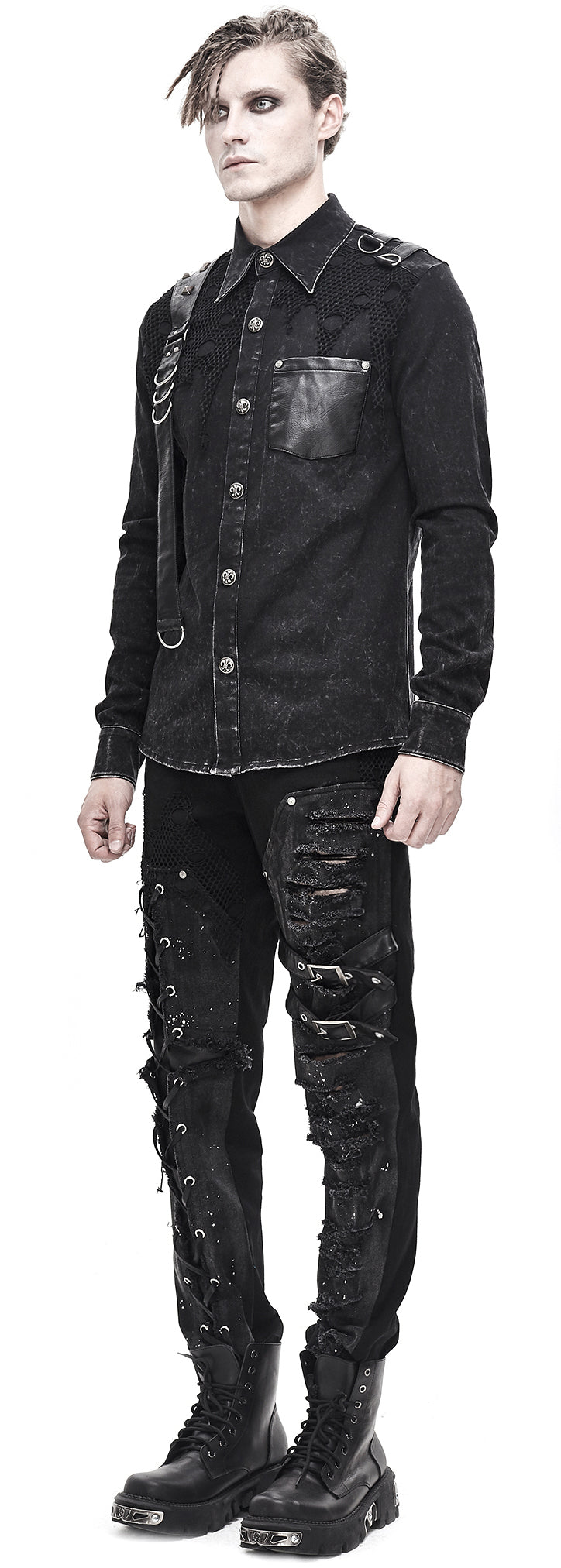 Gothic Männer Hemd Black Stonewash von Devil Fashion