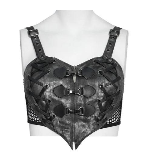 Crop Top in Herzform aus Kunstleder und Netzstoff von Devil Fashion