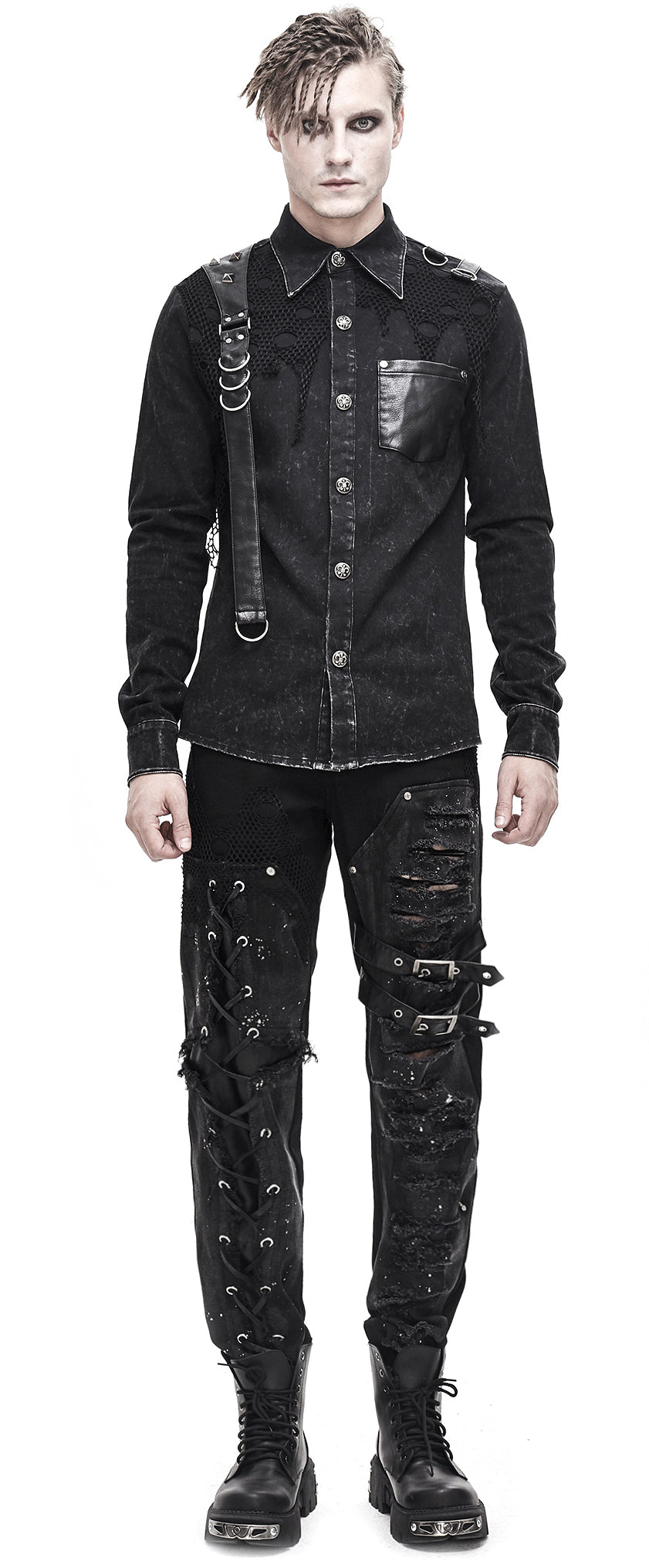 Gothic Männer Hemd Black Stonewash von Devil Fashion